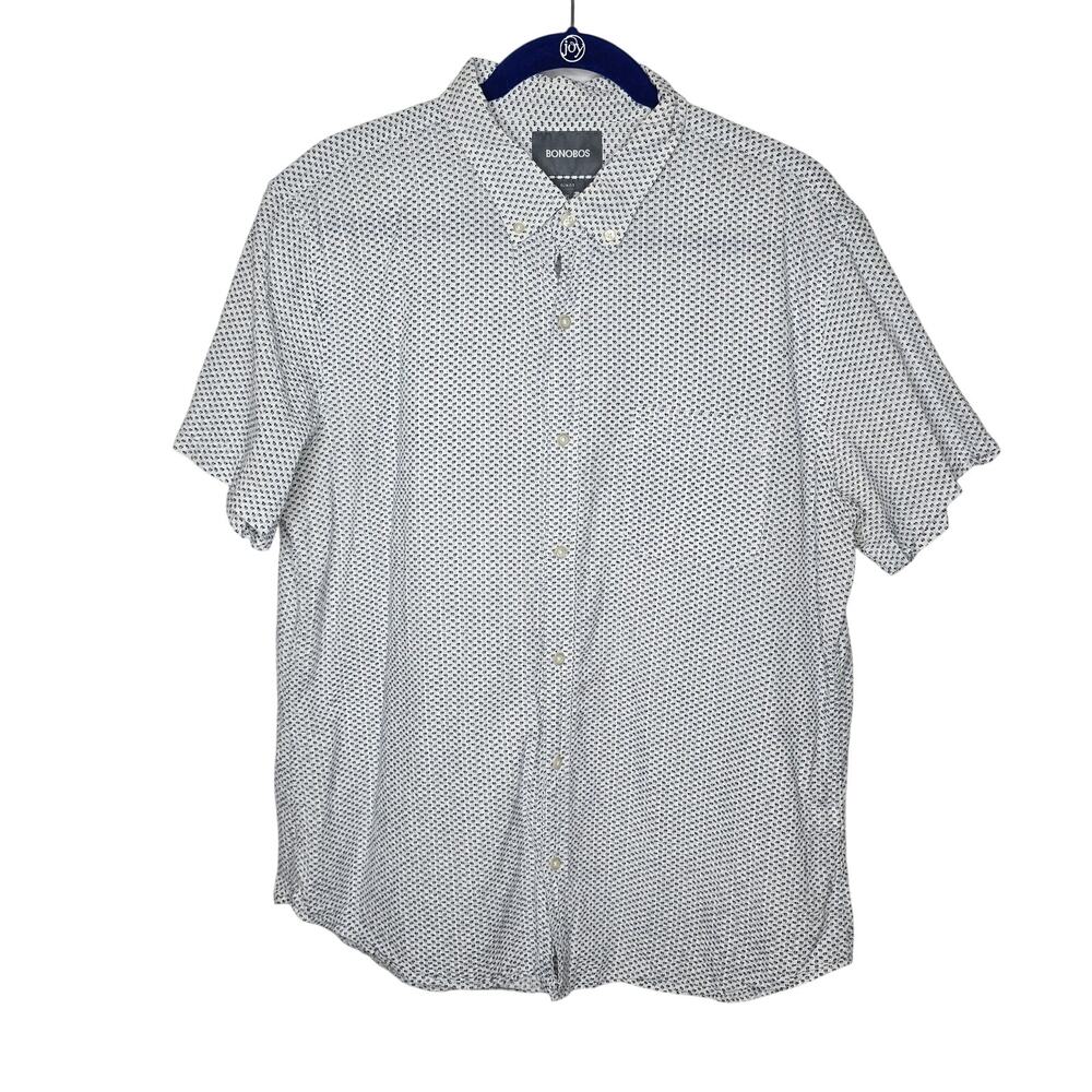 Bonobos Slim Fit Button-Down Shirt White Blue Geometric Print Cotton Size XL